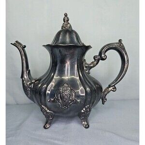 Silverplated Tea Coffee Pot 10'' Tall TOWLE Tarnished Lid Footed Antique  #2902